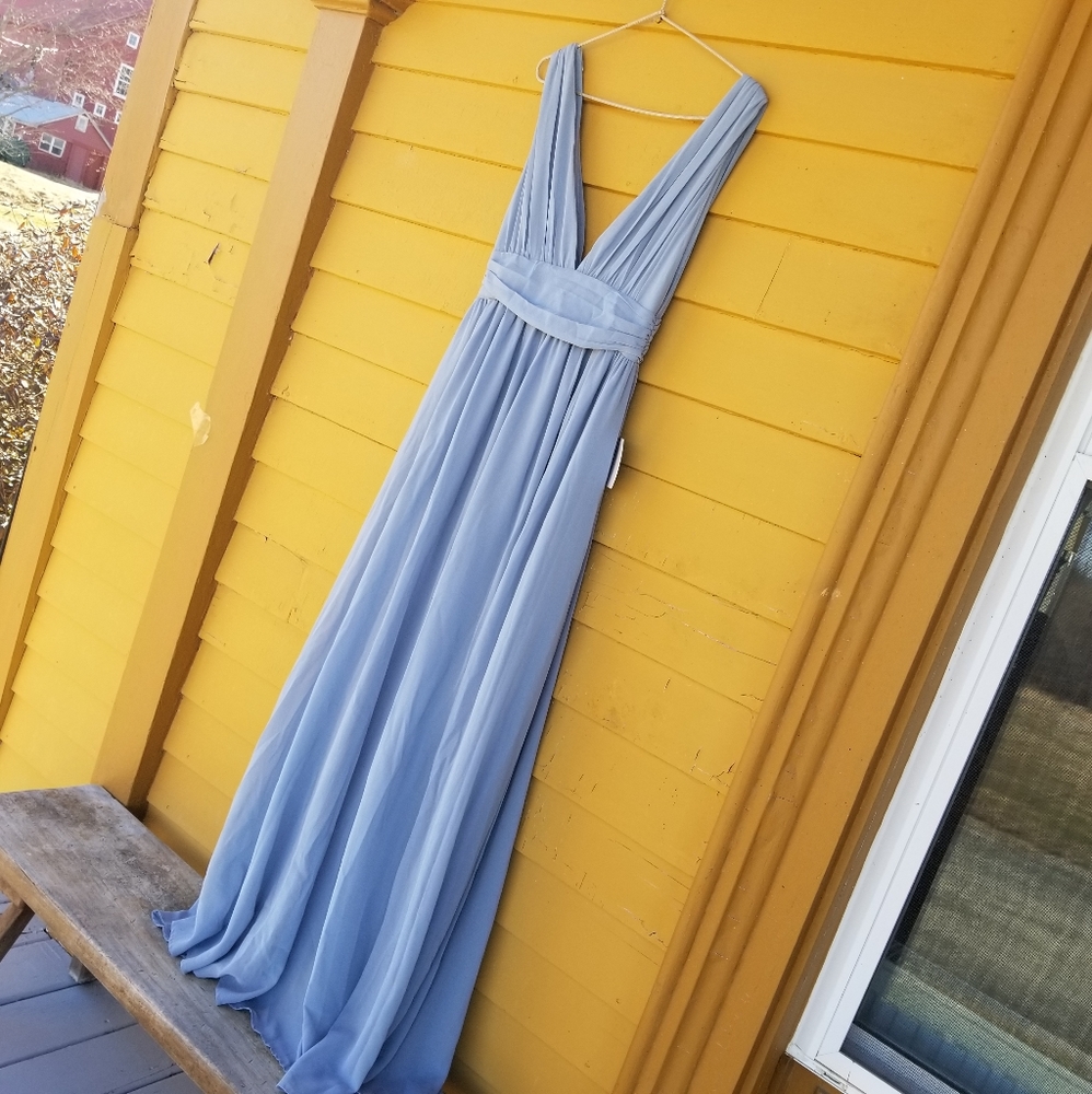 NWT Lulus Formal Long Gown Smoke Blue Prom Dress Sz S